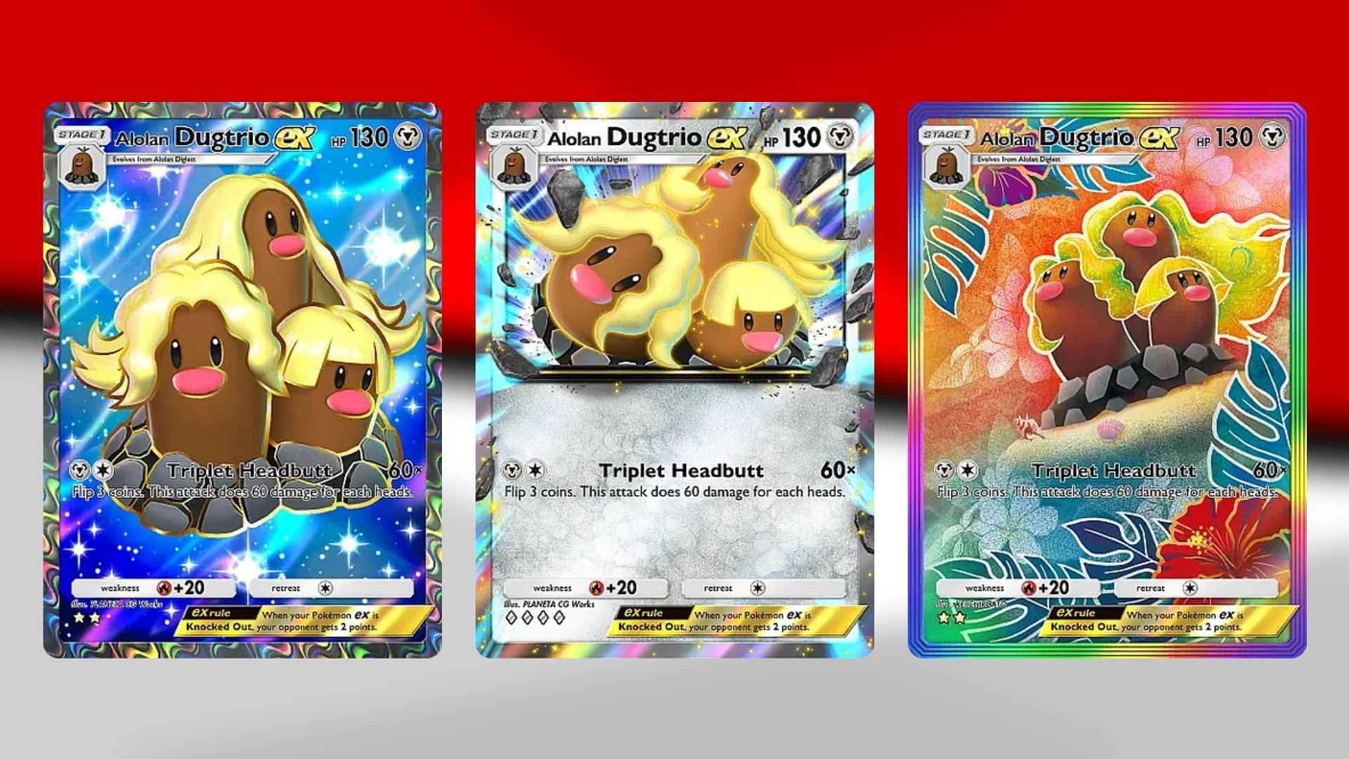 All Alolan Dugtrio ex variants in PTCGP (Image via TPC)
